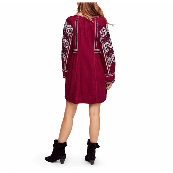 FREE PEOPLE Womens Size XS Wine Purple All My Life Embroidered Mini Dress Boho - Picture 2 of 10
